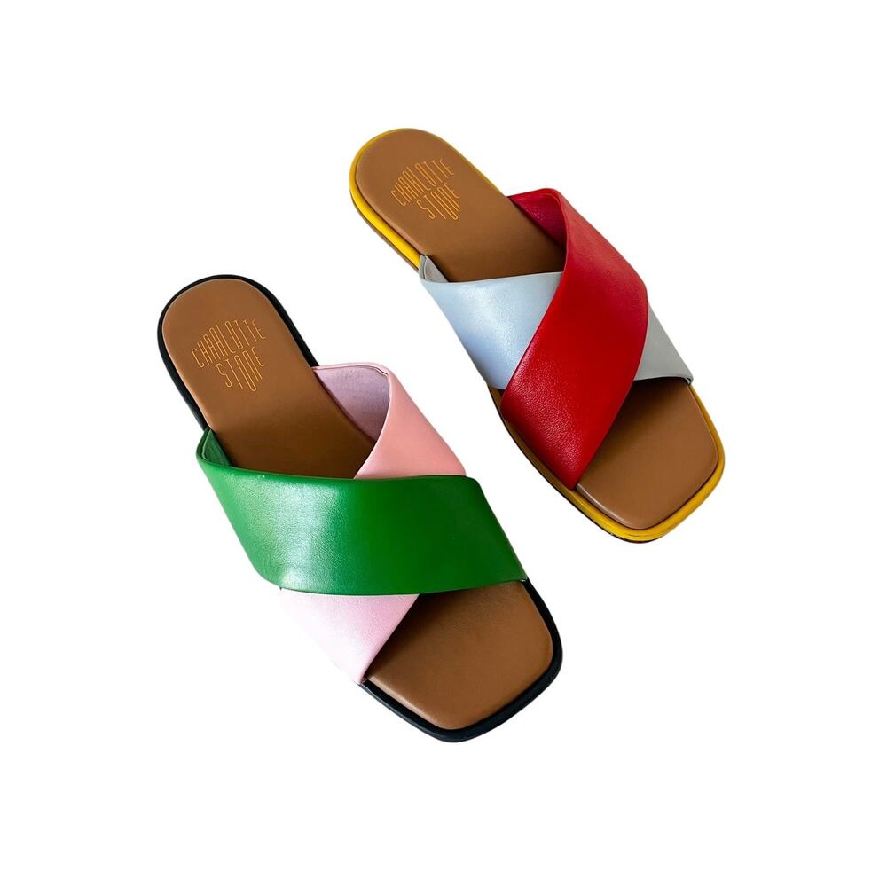 Charlotte Stone Kim Crossover Sandals Kingston Slip-on Slide Color Block Size 10